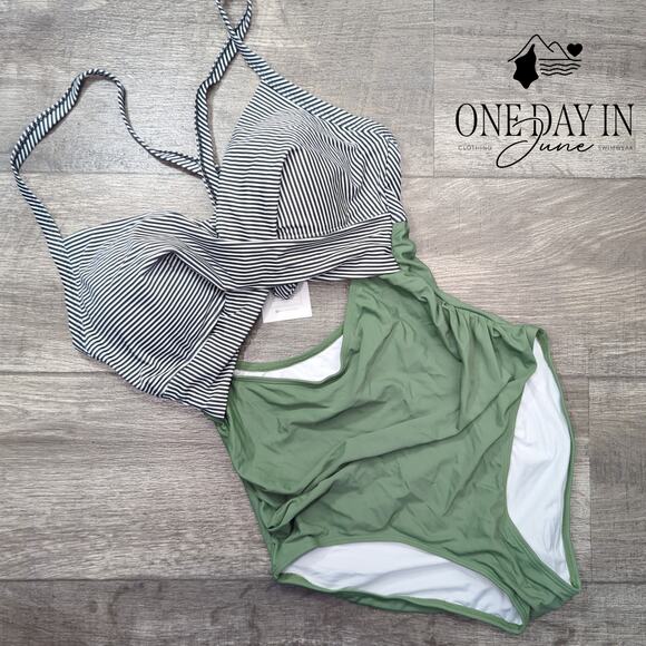 Eomenie Cross Front Cut Out One Piece Swimsuit Size M - Picture 3 of 7